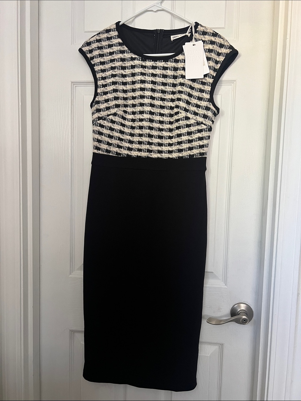 Grace Karin  Black and White Tweed Sheath Dress